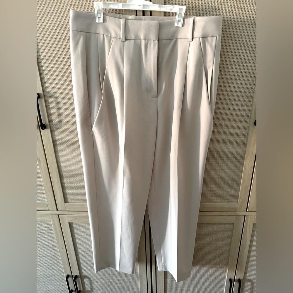 Reiss Cream Pleated Trousers